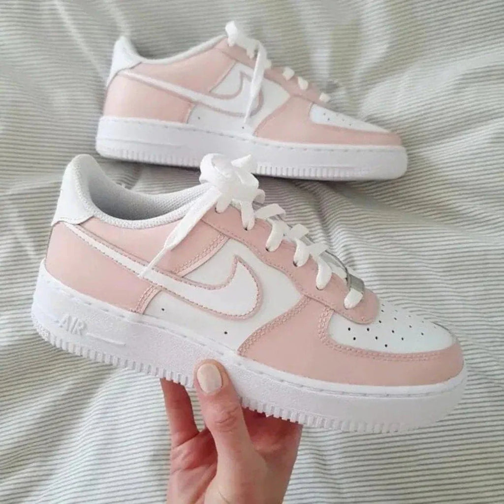 Embrace Elegance with Custom Pink and White Nike Air Force 1 Sneakers