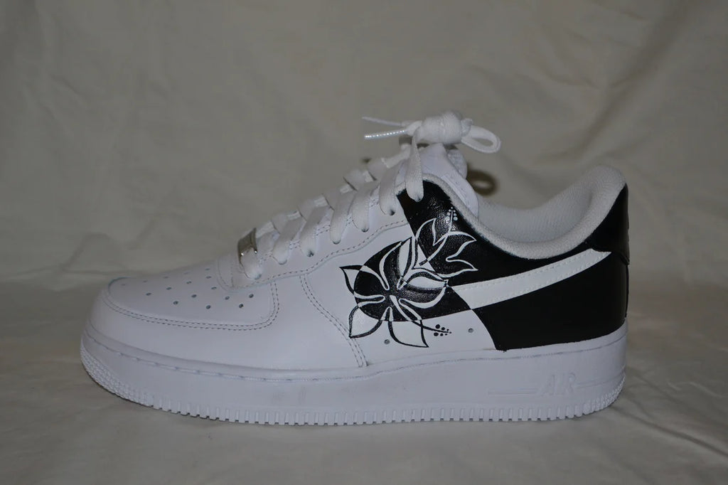 Embrace the Art of Customization with Our Unique Black and White Floral Nike Air Force 1s