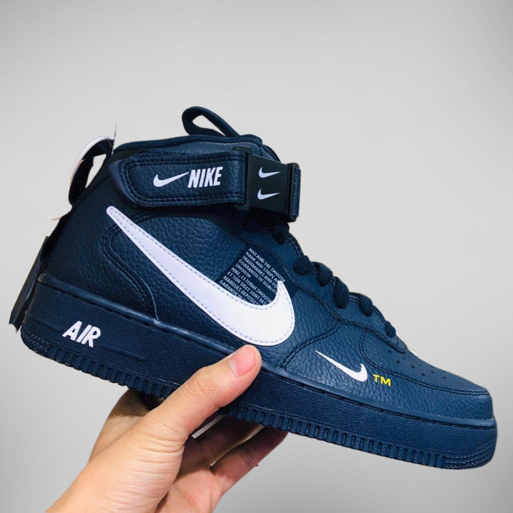 Custom Air Force 1 Dark Blue White Fonts And Swooshes Mid