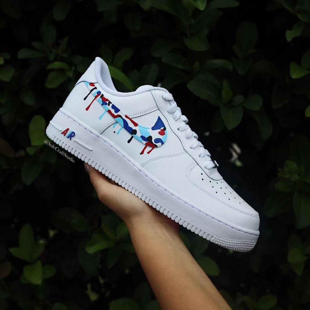 Blue Camo Print Drip Swoosh Custom Air Force 1