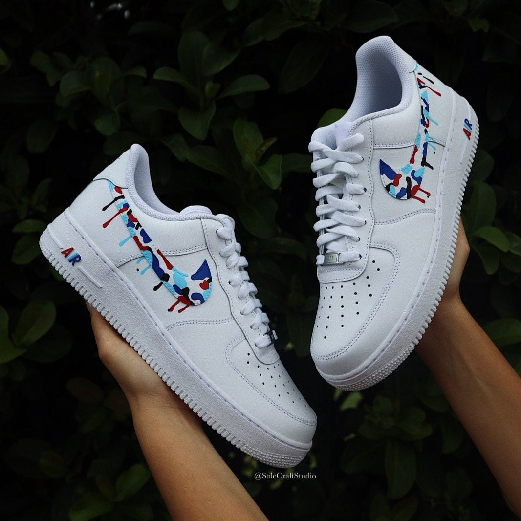 Blue Camo Print Drip Swoosh Custom Air Force 1