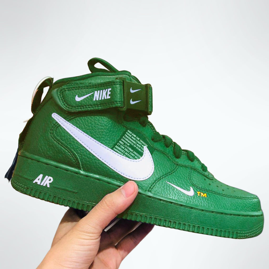 Custom Air Force 1 Green White Fonts And Swooshes Mid