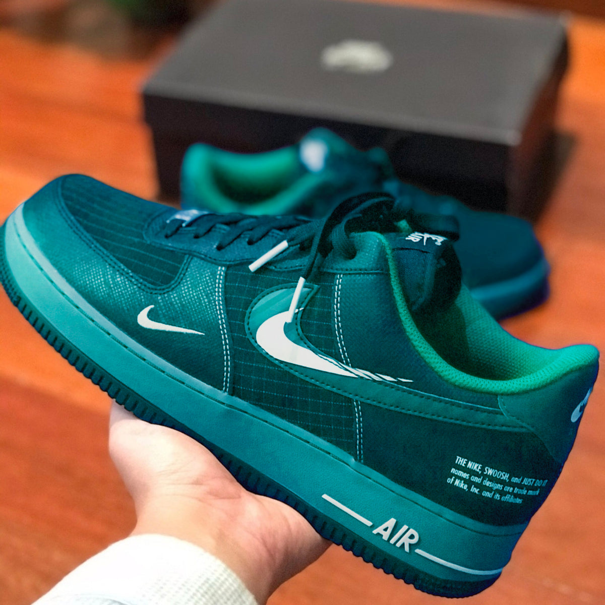 Custom Air Force 1 Lake Blue White Fonts Grid – customasurprise