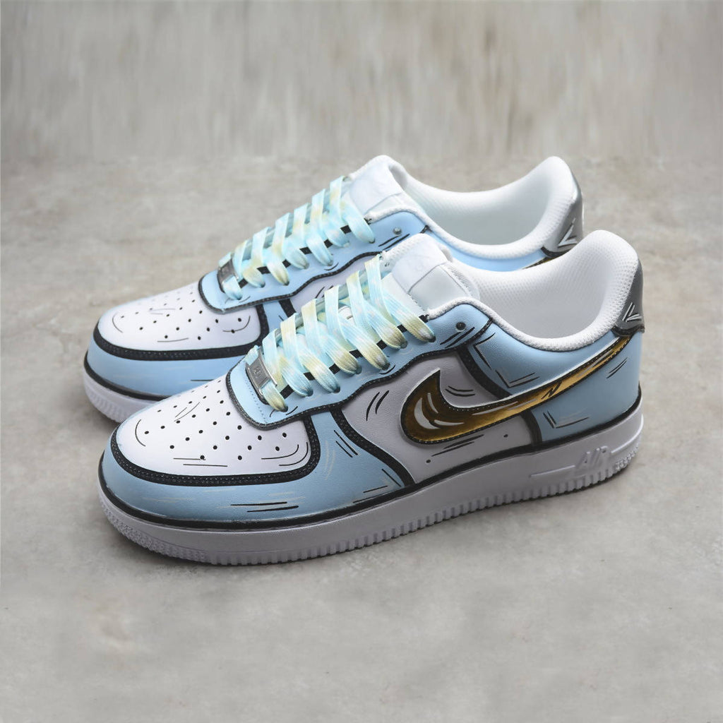 Custom Air Force 1 Baby Blue White With Cartoon - Style Pattern