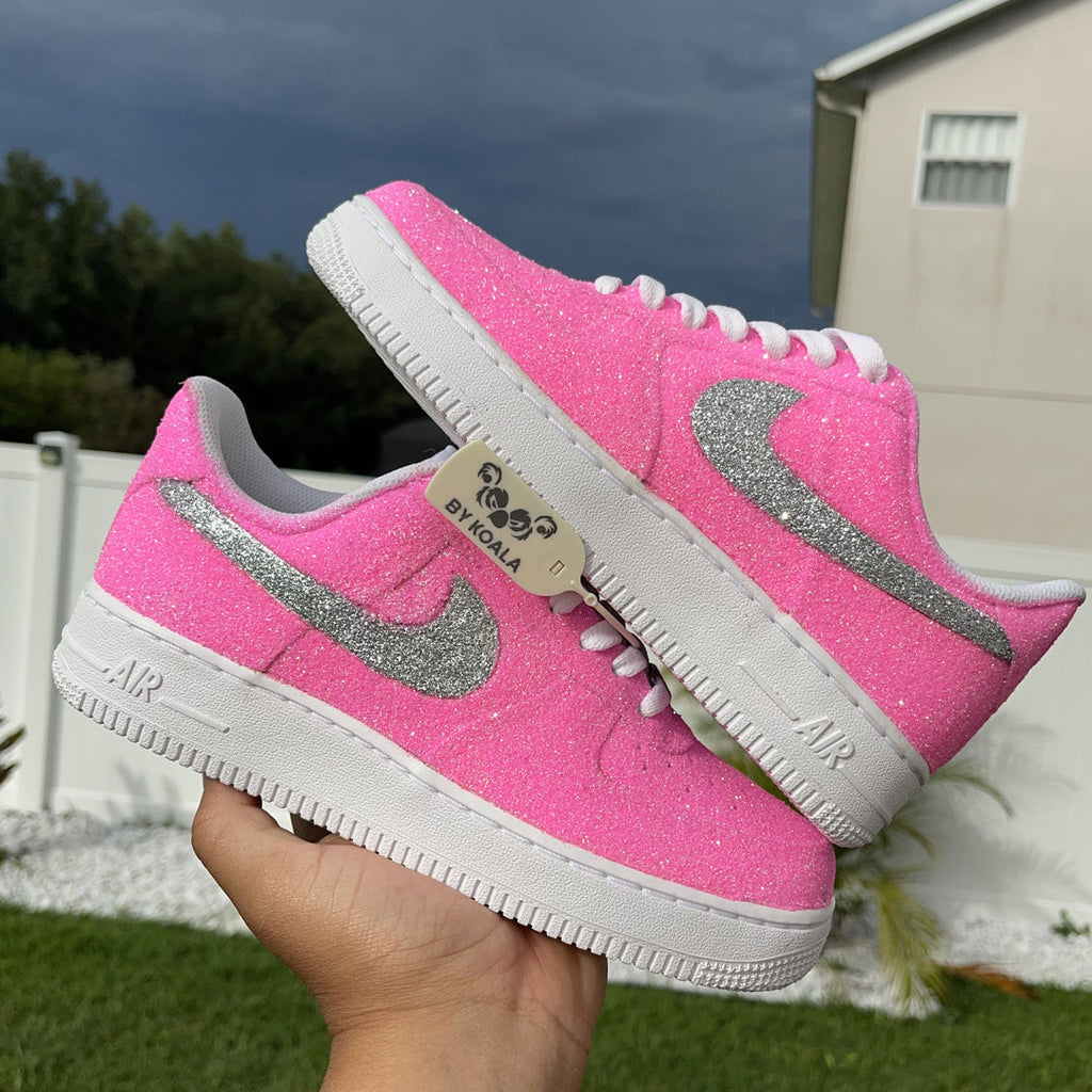 Custom Air Force 1 Baby Pink With Silver Glitter Swoosh