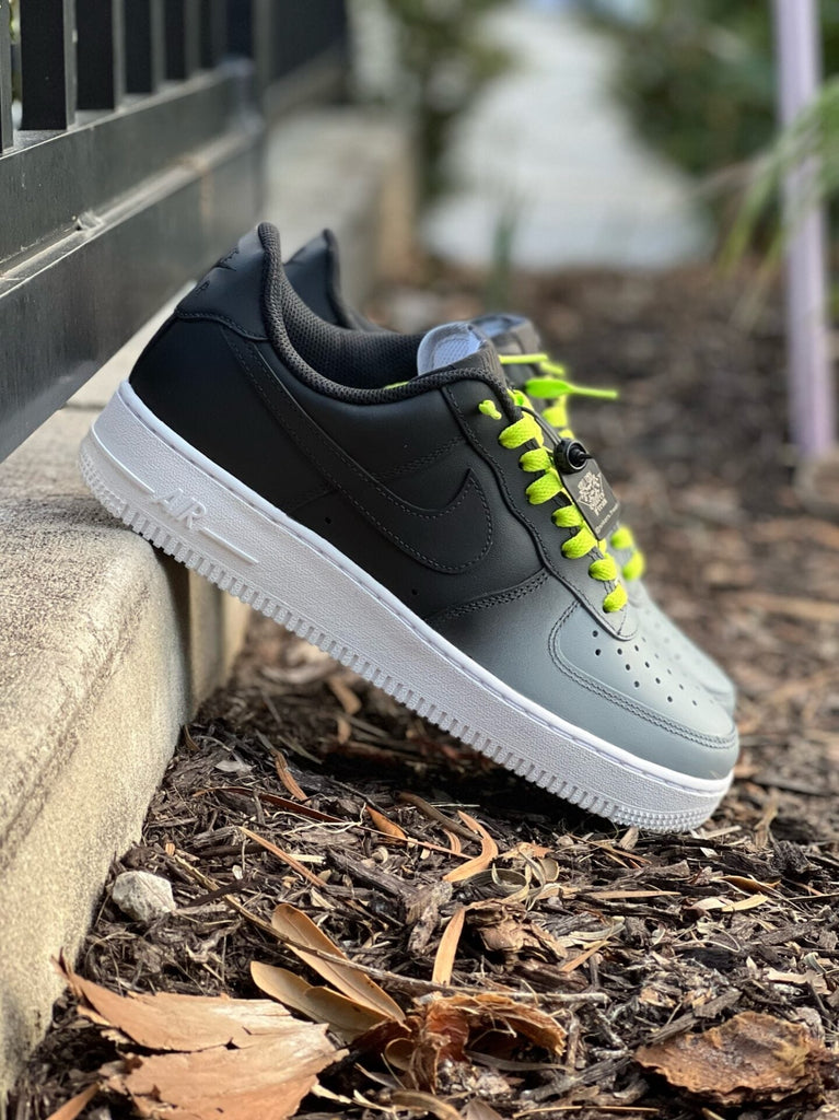 Custom Air Force 1 Black And Gray With Neon Green Laces