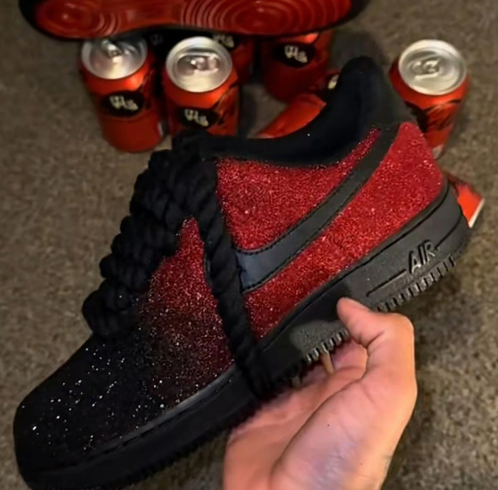 Custom Air Force 1 Black And Red Glitter