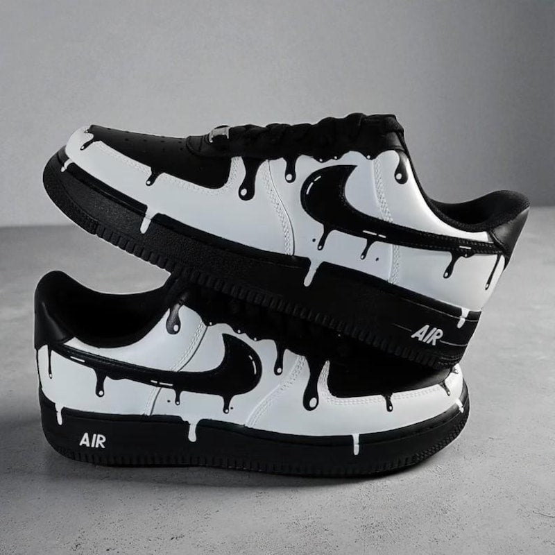 Custom Air Force 1 Black And White Drip Design