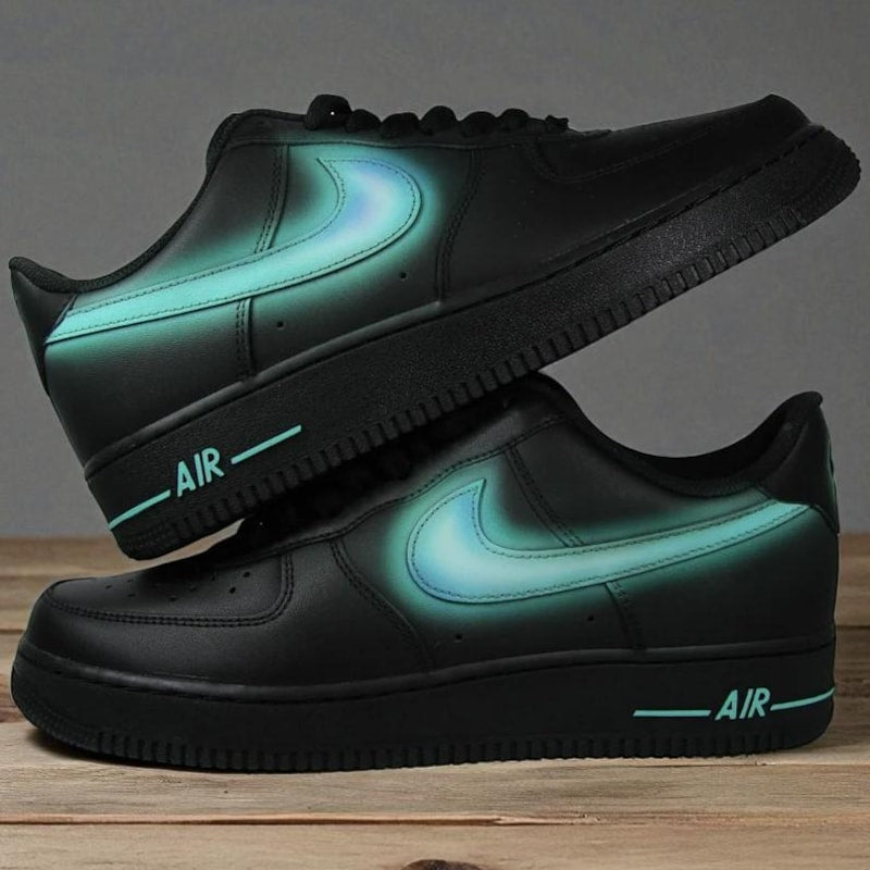 Custom Air Force 1 Black Blue Swoosh