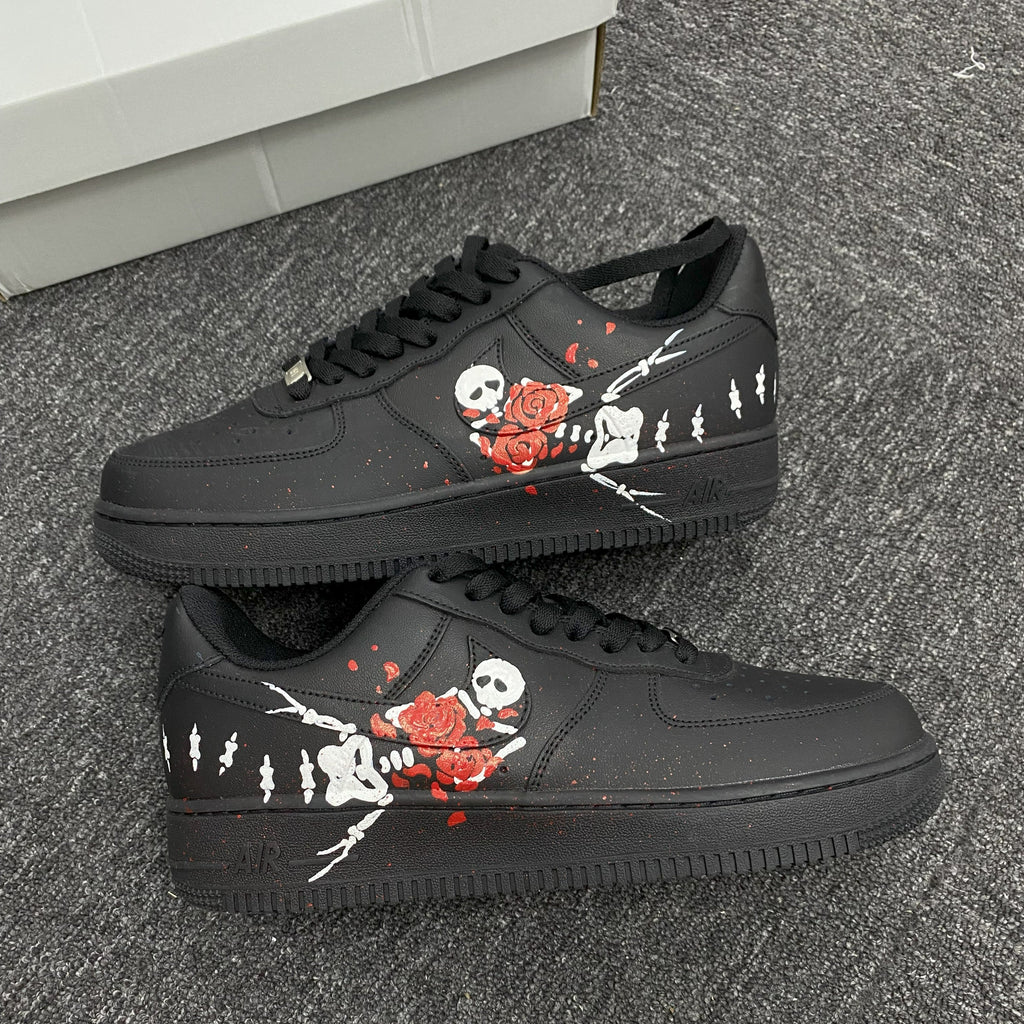Custom Air Force 1 Black Skull And Red Roses