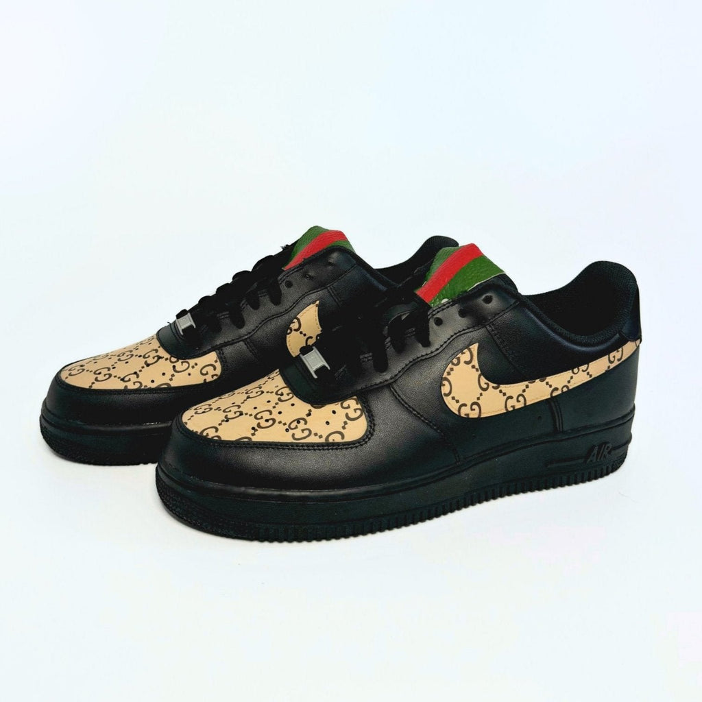 Custom Air Force 1 Black With Gucci - Inspired Pattern