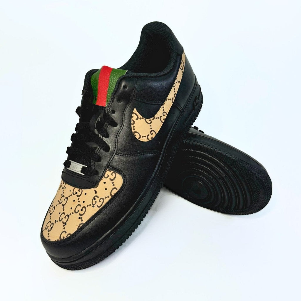 Custom Air Force 1 Black With Gucci - Inspired Pattern