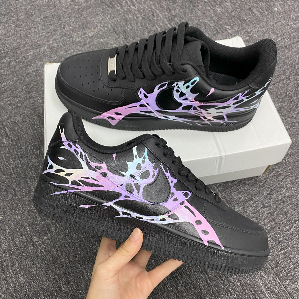 Custom Air Force 1 Black With Iridescent Splatter Patterns