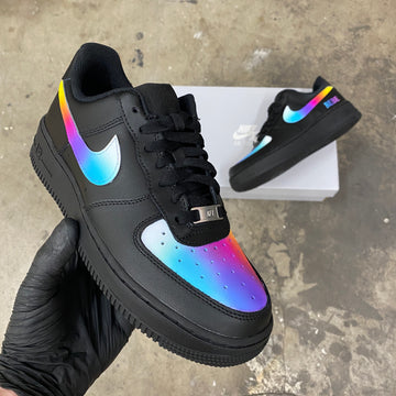 Custom Air Force 1 Black With Rainbow Holographic Pattern