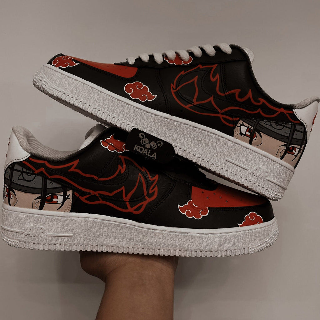 Custom Air Force 1 Black With Red Anime Patterns And Flames