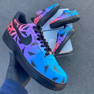 Custom Air Force 1 Blue And Pink With Geometric Patterns