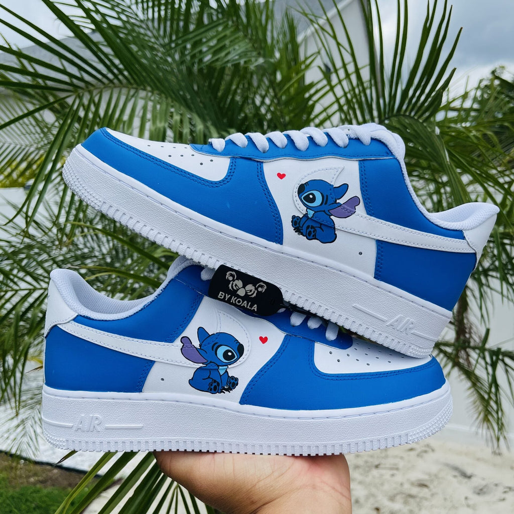 Custom Air Force 1 Blue And White With Stitch