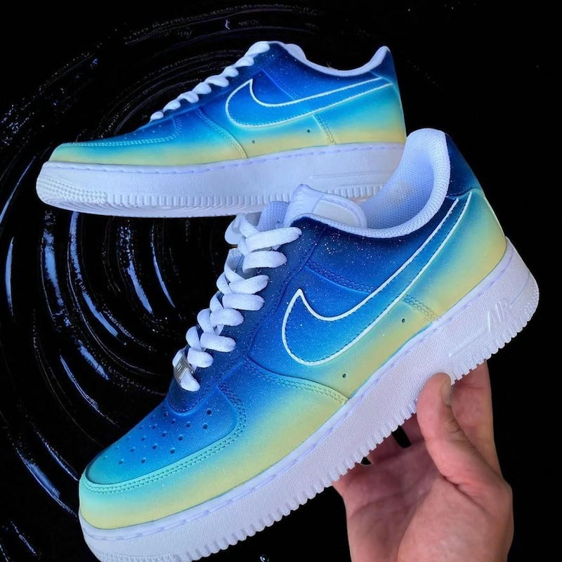 Custom Air Force 1 Blue Light Yellow Gradient