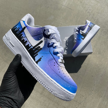 Custom Air Force 1 Blue Purple With Cityscape Design