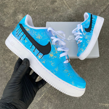 Custom Air Force 1 Blue With Gold Splatter Pattern