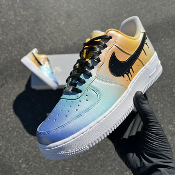 Custom Air Force 1 Blue Yellow With Dripping Pattern