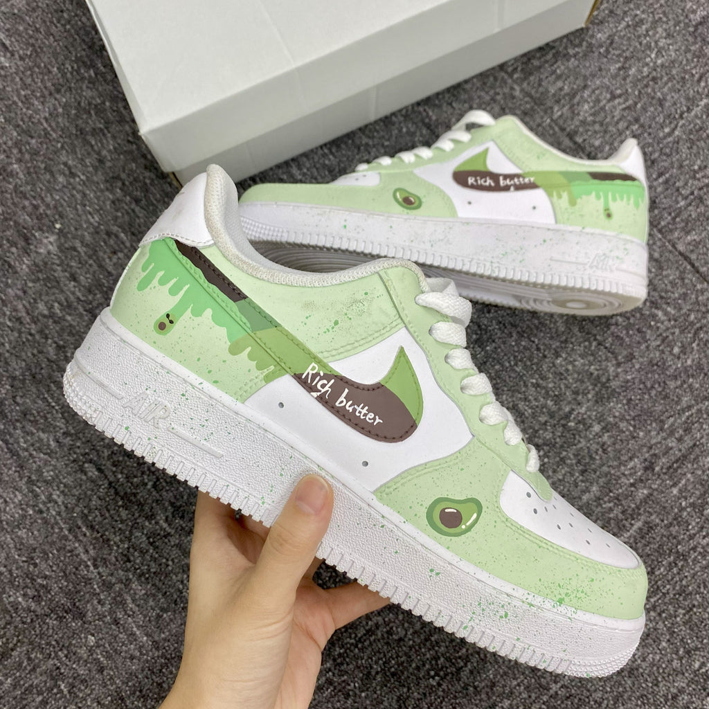 Custom Air Force 1 Light Green White With Avocado And Rich Butter Pattern