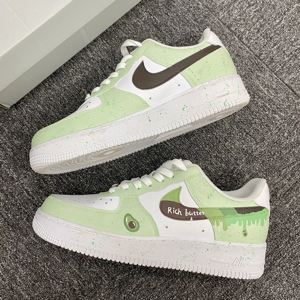 Custom Air Force 1 Light Green White With Avocado And Rich Butter Pattern