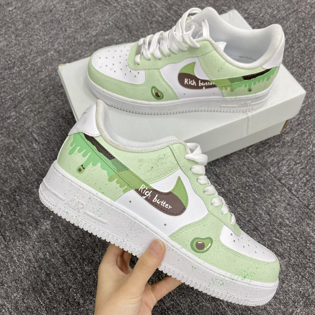 Custom Air Force 1 Light Green White With Avocado And Rich Butter Pattern