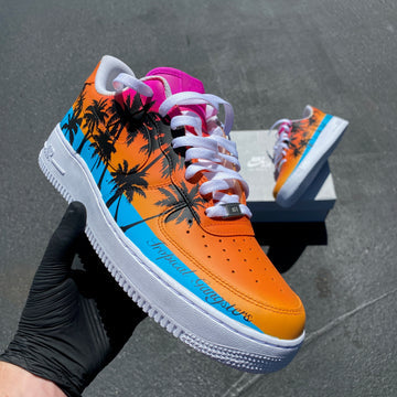 Custom Air Force 1 Orange Blue With Palm Tree