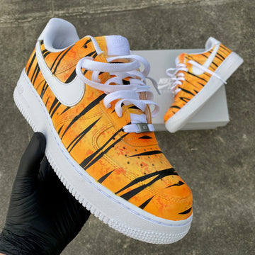 Custom Air Force 1 Orange With Tiger Stripes Pattern