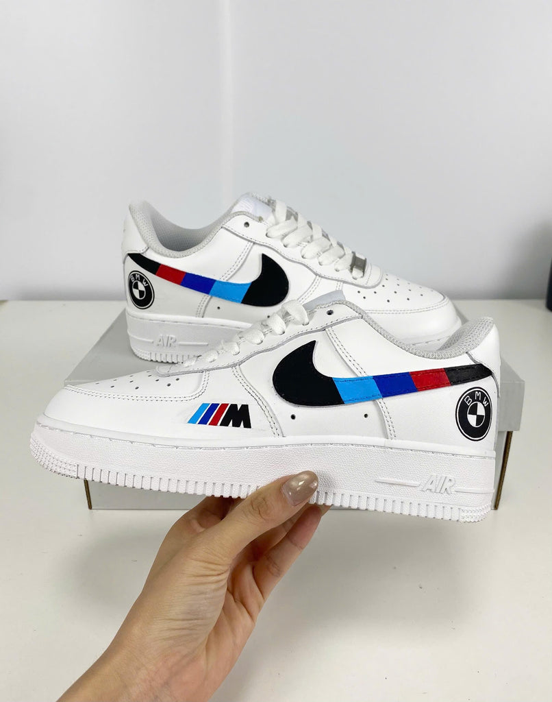 Custom Air Force 1 Red Black Blue Swoosh BMW Logo