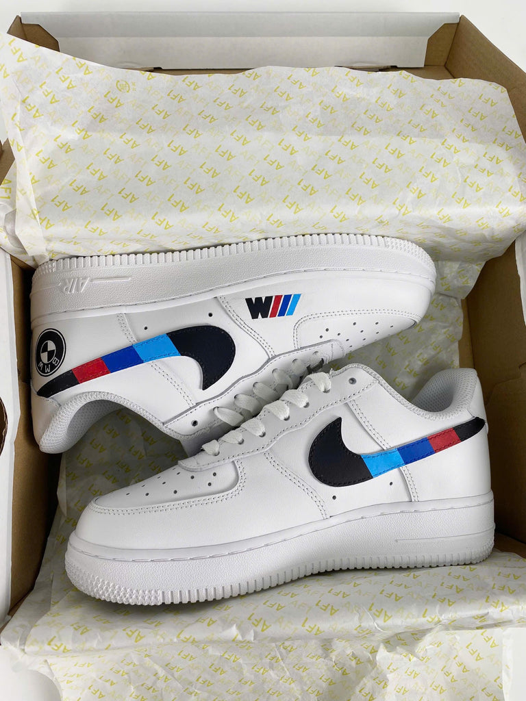 Custom Air Force 1 Red Black Blue Swoosh BMW Logo