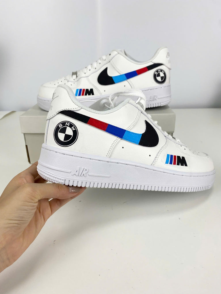 Custom Air Force 1 Red Black Blue Swoosh BMW Logo