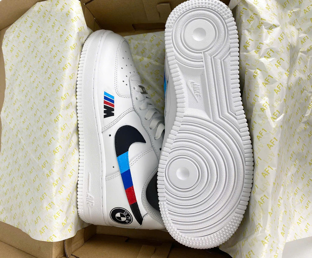 Custom Air Force 1 Red Black Blue Swoosh BMW Logo