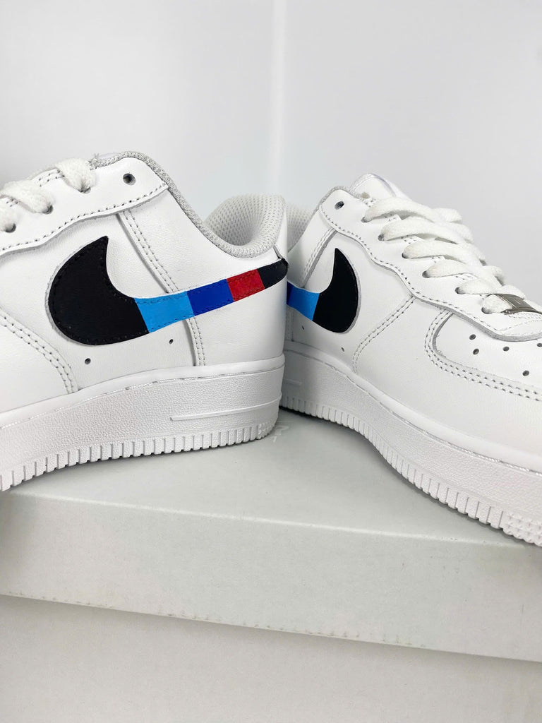 Custom Air Force 1 Red Black Blue Swoosh BMW Logo