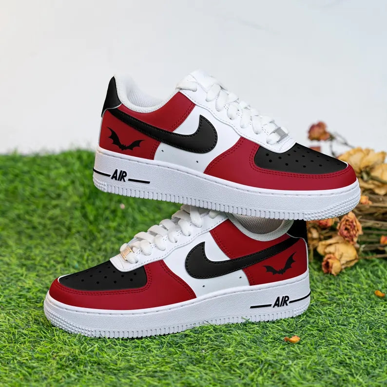 Custom Air Force 1 Red Black With Bat Pattern