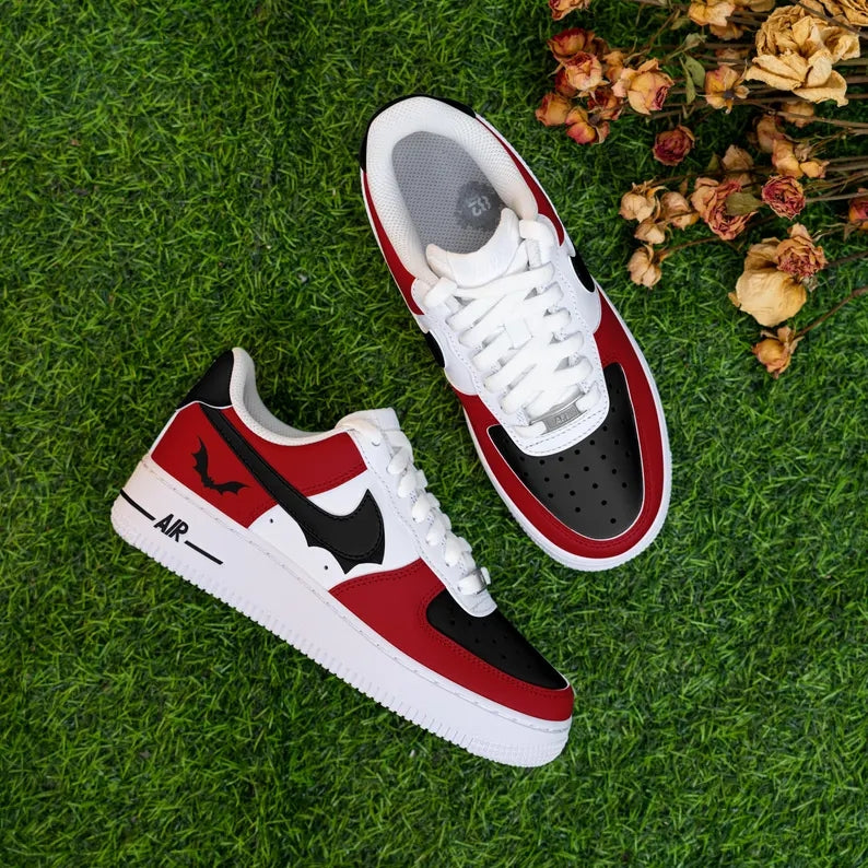 Custom Air Force 1 Red Black With Bat Pattern