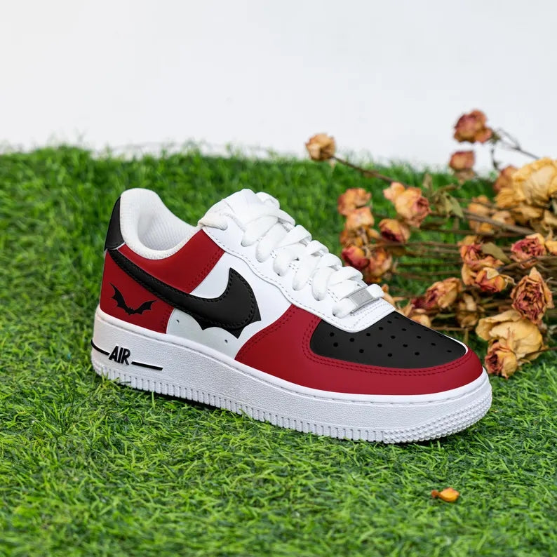 Custom Air Force 1 Red Black With Bat Pattern