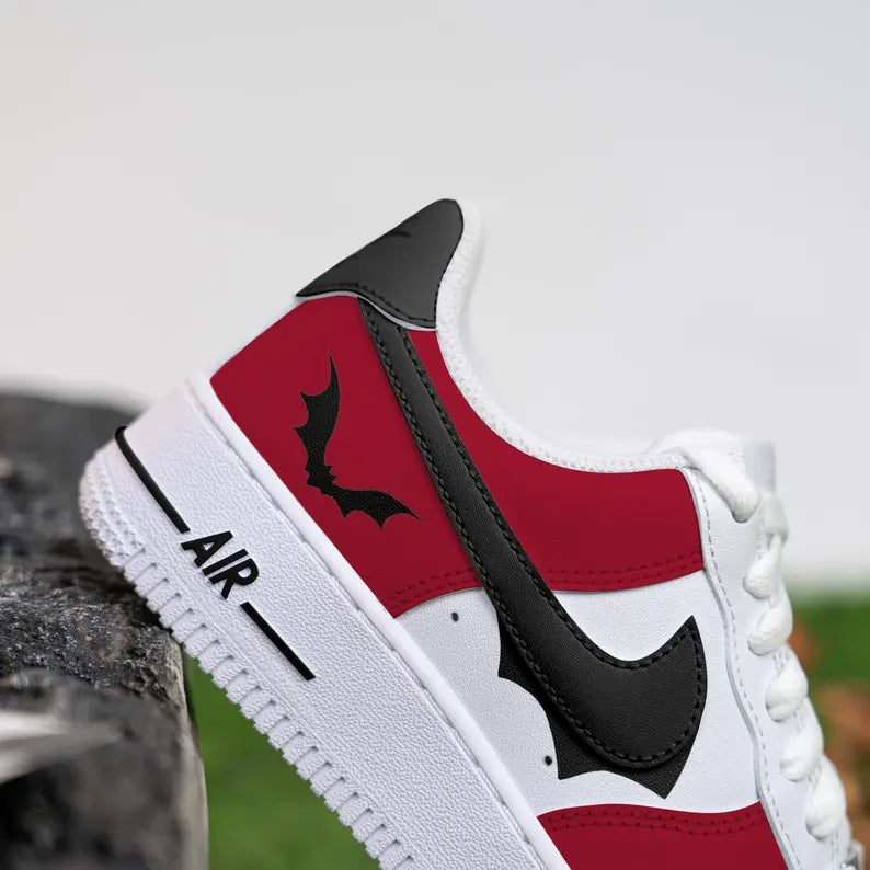 Custom Air Force 1 Red Black With Bat Pattern