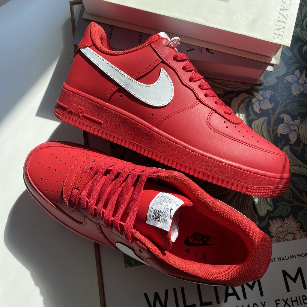 Custom Air Force 1 Red With White Swoosh