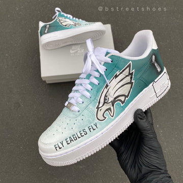 Custom Air Force 1 Teal And White With Eagles Logo