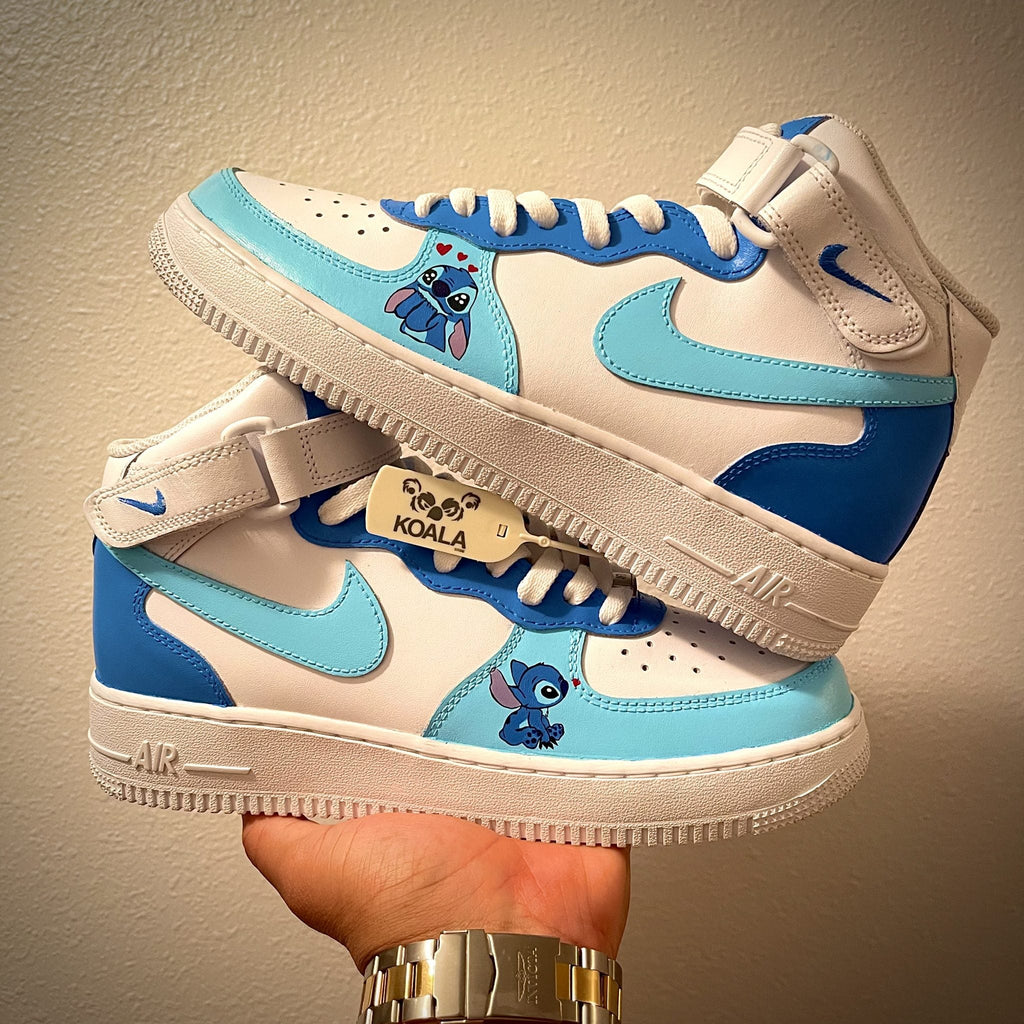 Custom Air Force 1 White And Baby Blue With Stitch