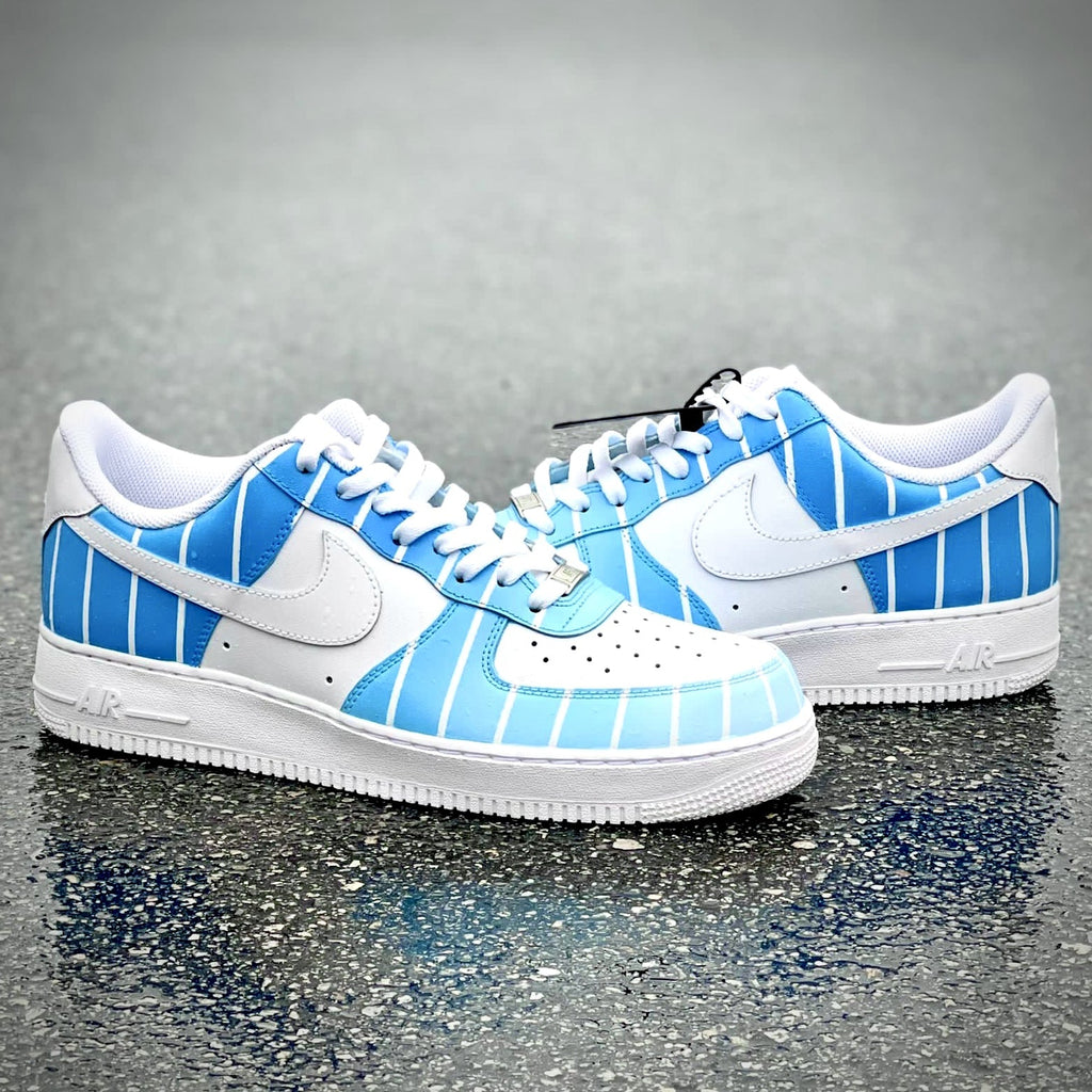 Custom Air Force 1 White And Baby Blue With Stripes