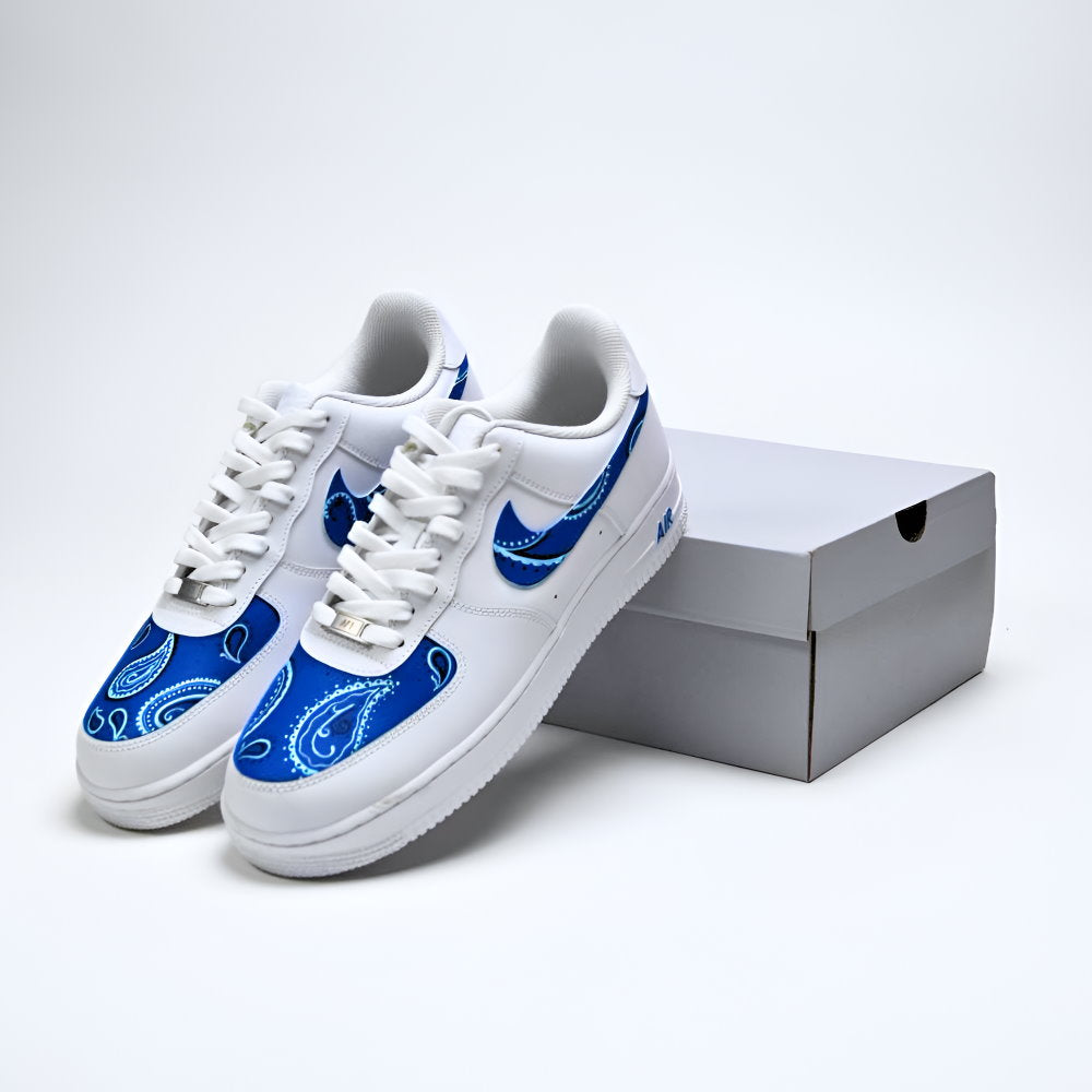 Custom Air Force 1 White And Blue With Paisley Pattern