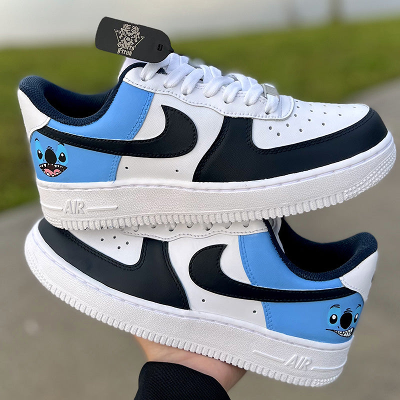 Custom Air Force 1 White Baby Blue With Stitch Cartoon Pattern