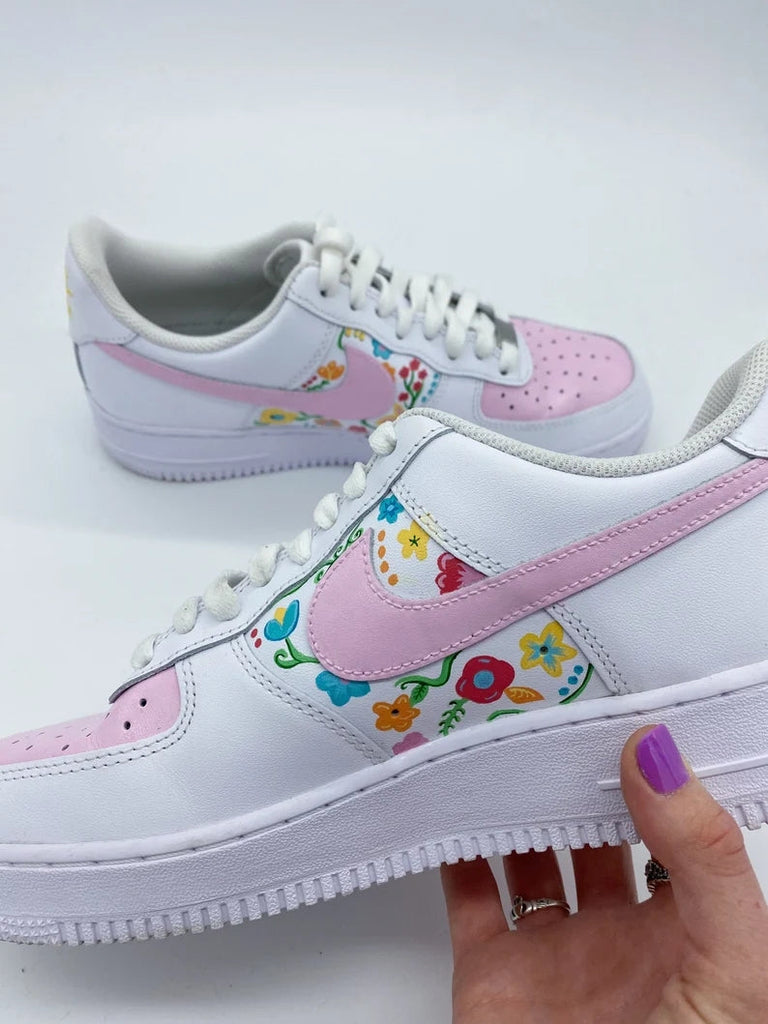 Custom Air Force 1 White Baby Pink Floral Pattern