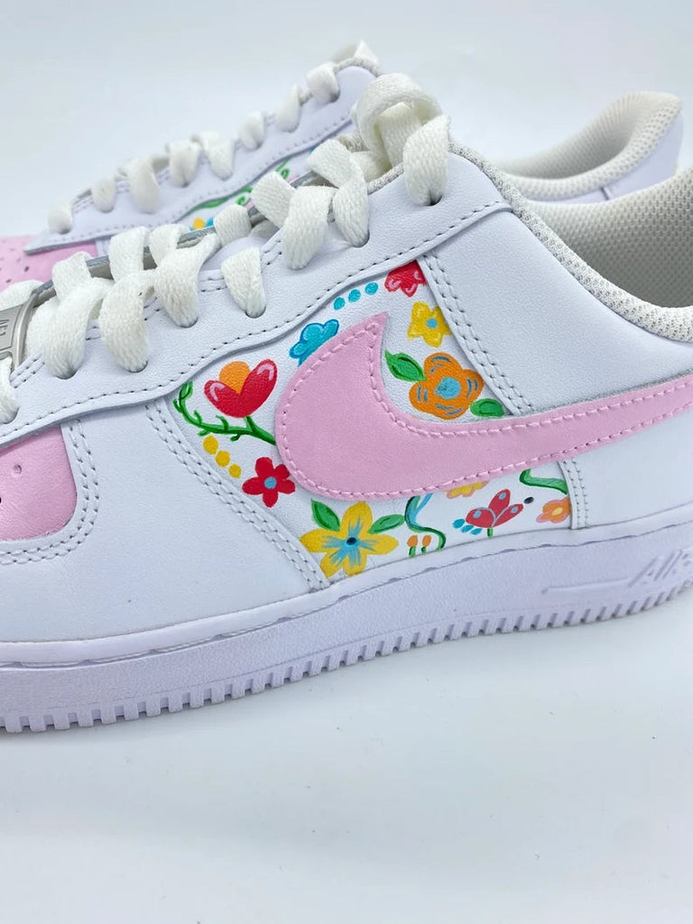 Custom Air Force 1 White Baby Pink Floral Pattern