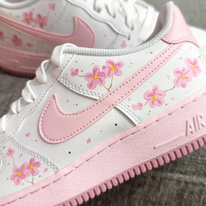 Custom Air Force 1 White Baby Pink Flower Design