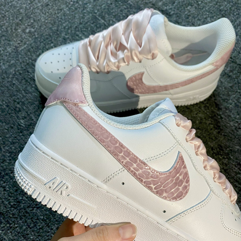Custom Air Force 1 White Baby Pink With Crocodile Pattern