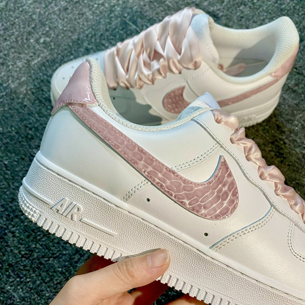 Custom Air Force 1 White Baby Pink With Crocodile Pattern
